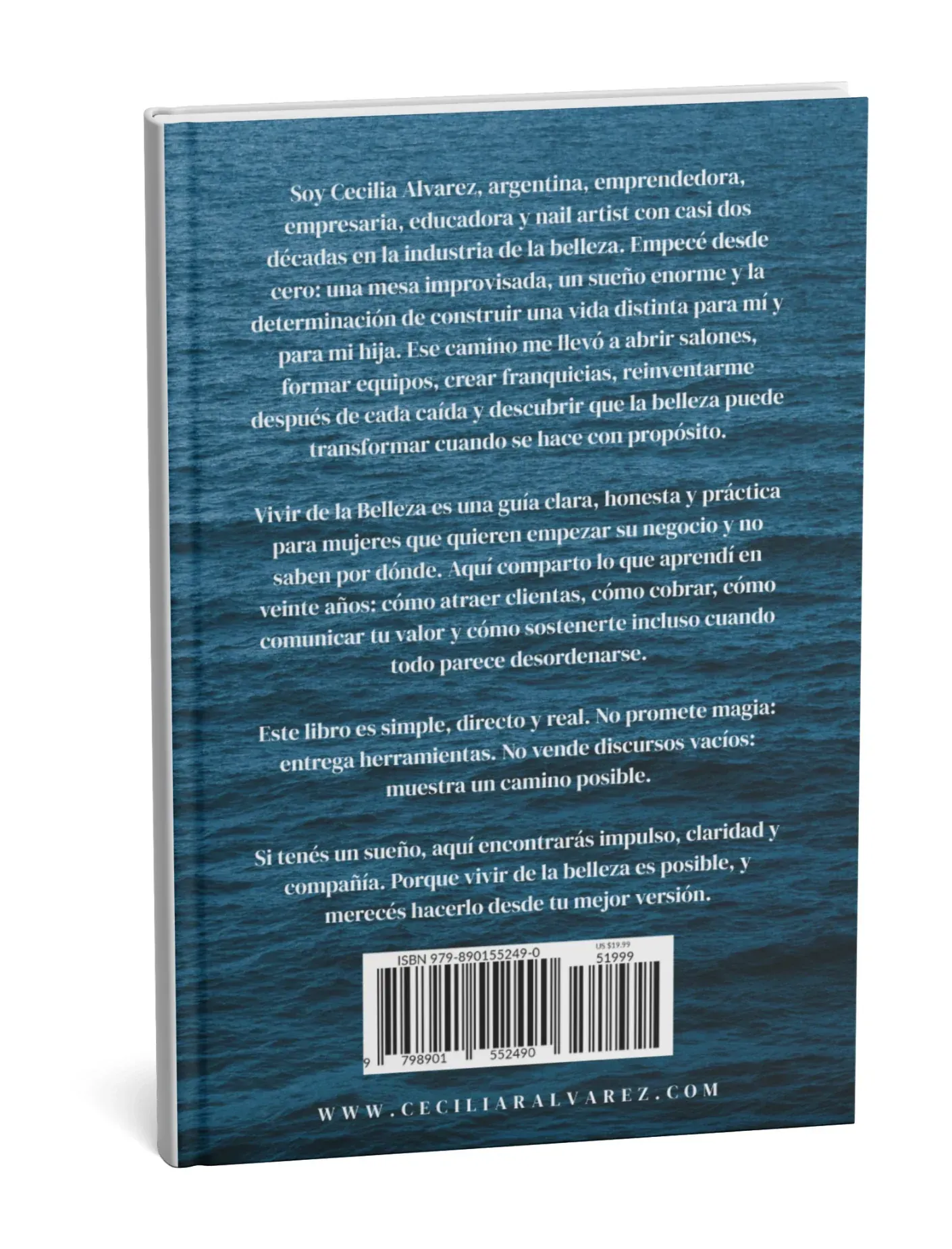 Contraportada de Vivir de la Belleza, con la reseña del libro, el ISBN y el código de barras